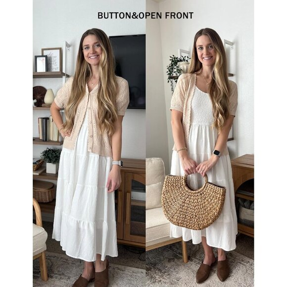 Women's Crochet Summer Cropped Cardigan Light Plus Size V-Neck Button - Picture 5 of 5